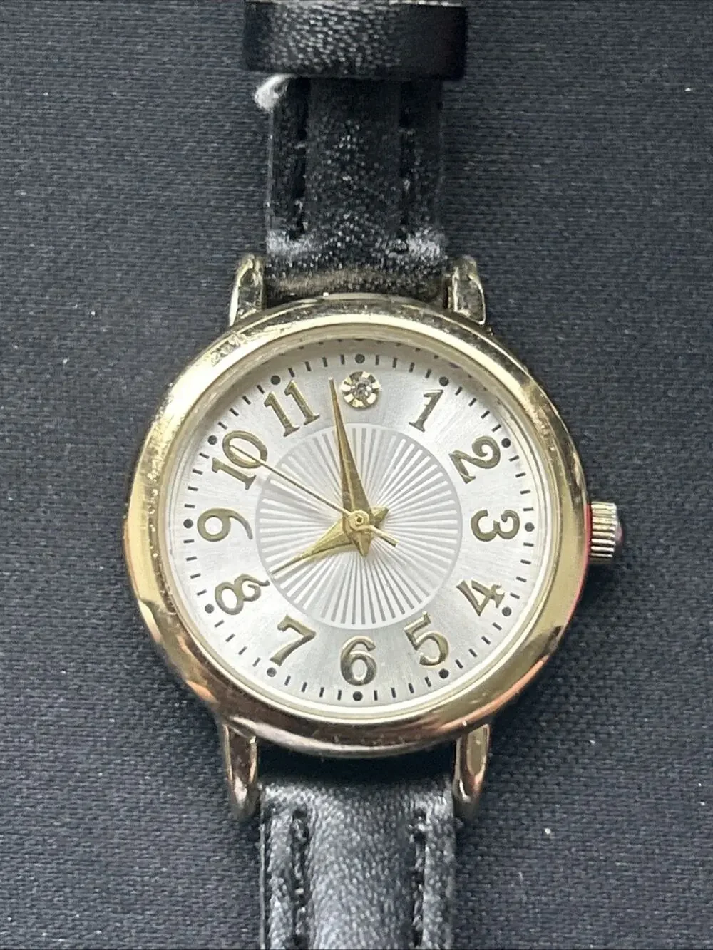 Gold Tone Silver Dial Black Band Women’s Quartz Watch